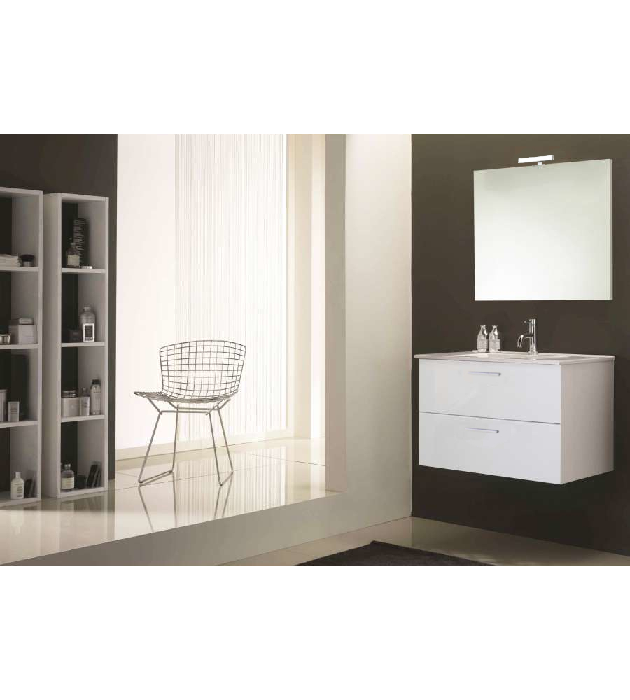 Mobile bagno sospeso "alice" con 2 cassettoni bianco lucido, 80x47x53 cm